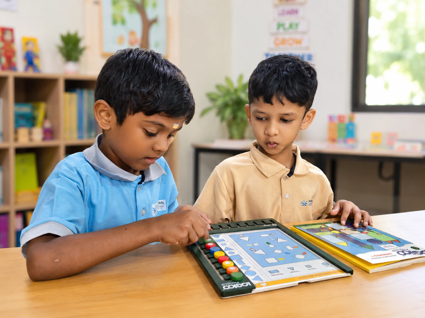 Child engaged in interactive homeschooling activity